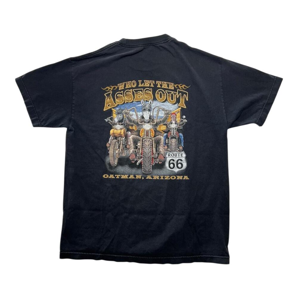 Vintage Oatman Arizona T-Shirt Mens M "Who Let The As*es Out "Black Biker Funny